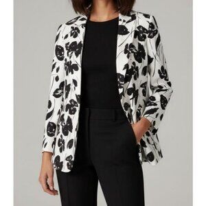 Kasper Black White Floral Blazer Womens 4 Structured Lined Career Jacket NWT